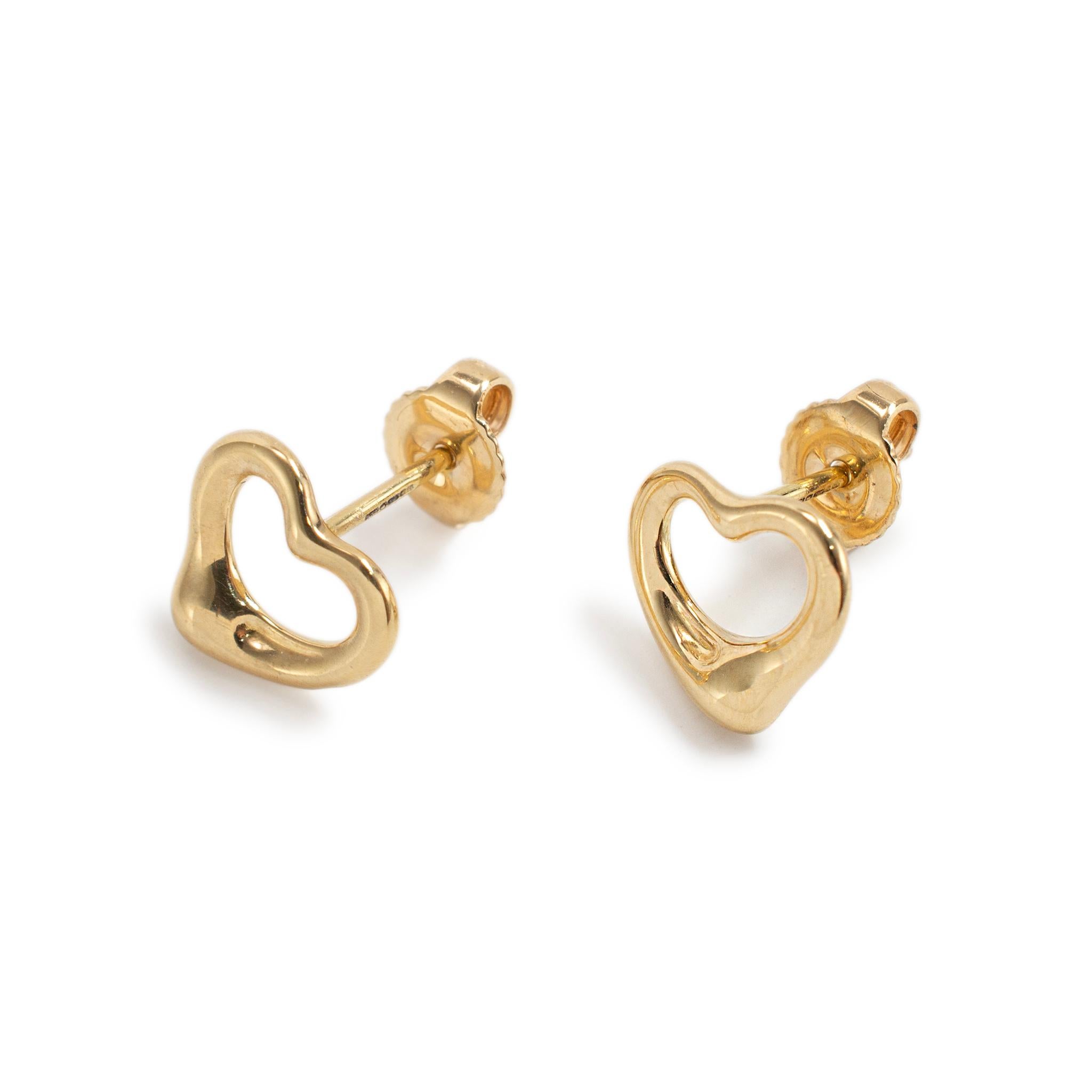 Tiffany & Co. Orecchini a perno in oro giallo 18 carati Elsa Peretti con cuore aperto da 11 mm In condizioni ottime in vendita a Houston, TX