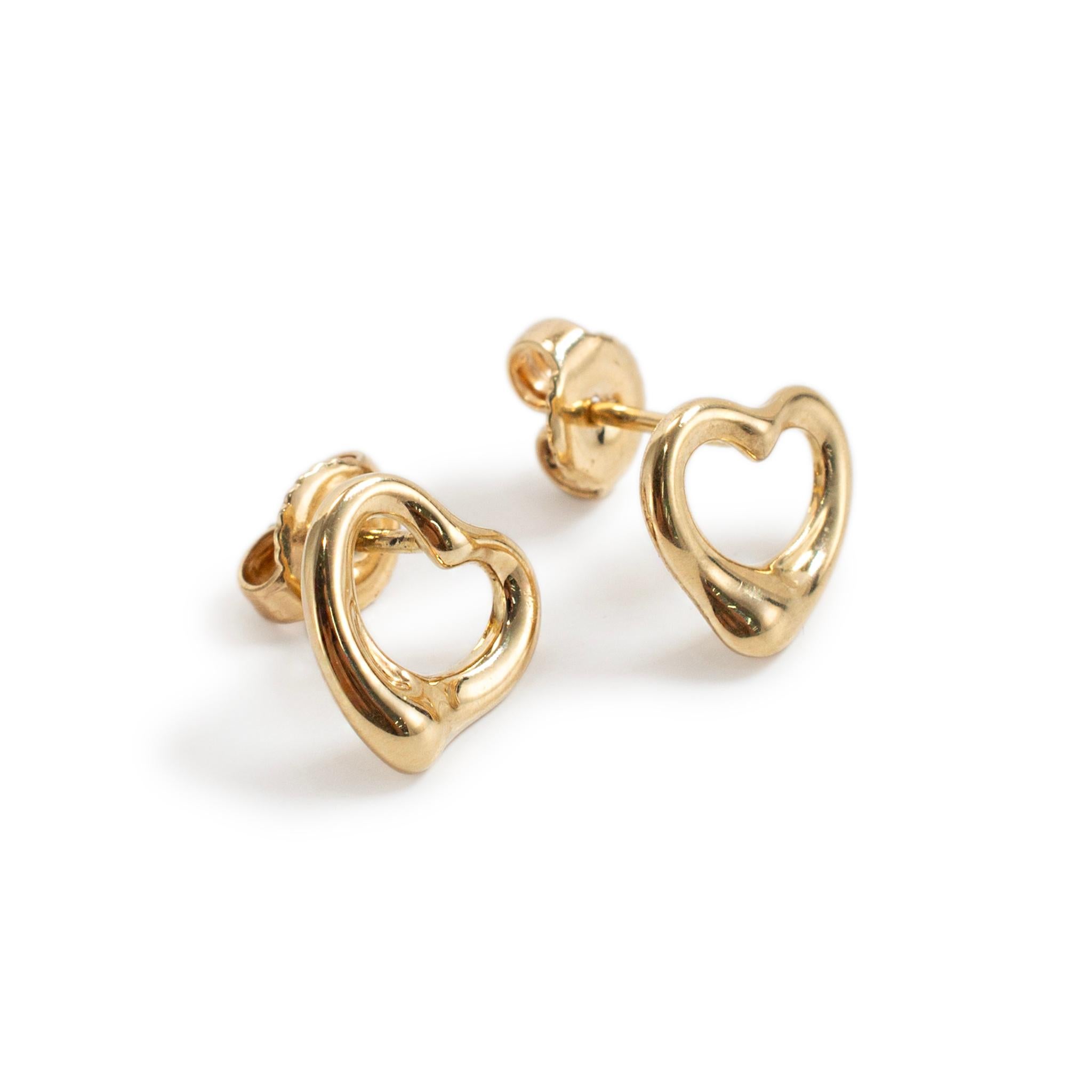 Donna Tiffany & Co. Orecchini a perno in oro giallo 18 carati Elsa Peretti con cuore aperto da 11 mm in vendita