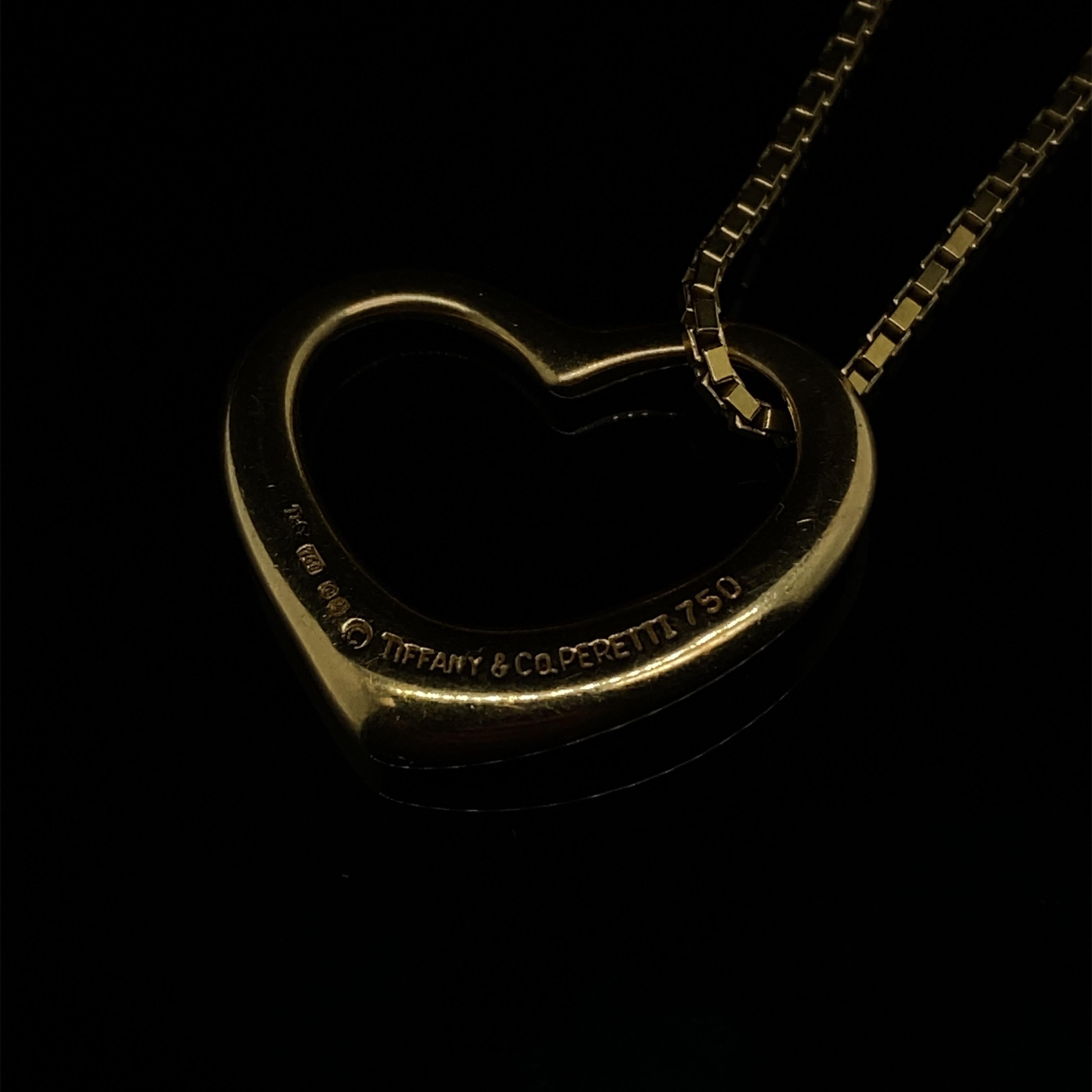 Modern Tiffany & Co. Elsa Peretti Open Heart 18 Karat Yellow Gold Pendant Necklace