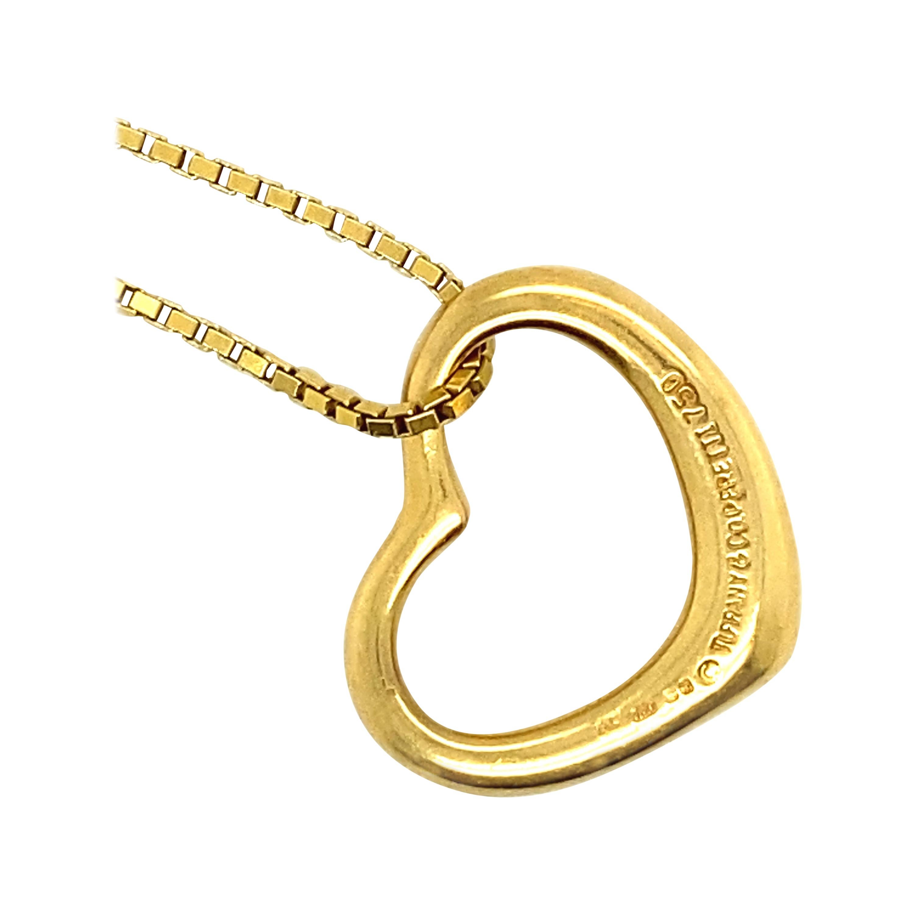 Tiffany & Co. Elsa Peretti Open Heart 18 Karat Yellow Gold Pendant Necklace