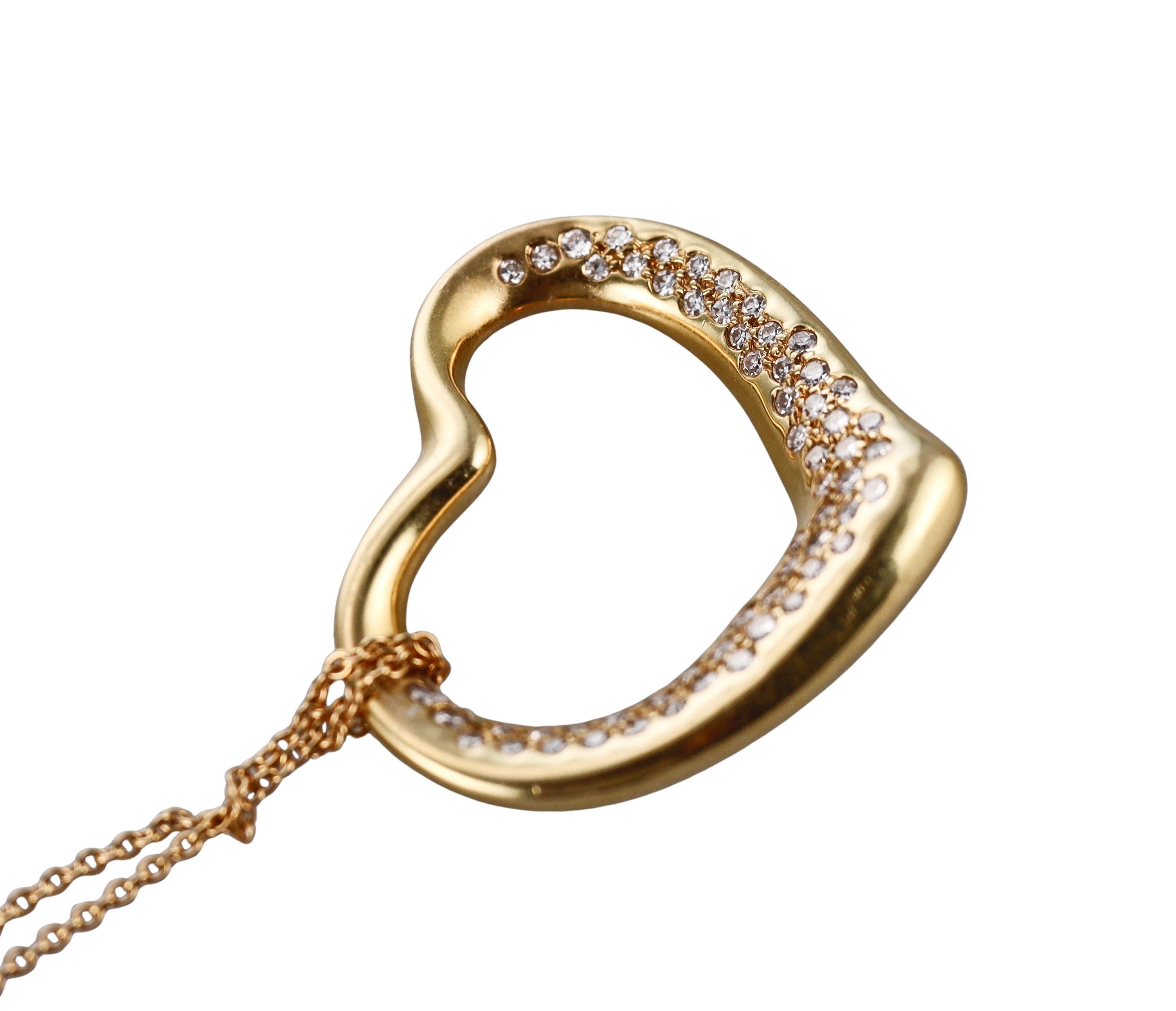 Tiffany & Co Elsa Peretti, collier pendentif cœur ouvert en or 18 carats et diamants en vente 1