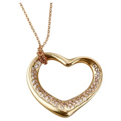 Tiffany & Co Elsa Peretti Open Heart 18k Gold Diamond Pendant Necklace