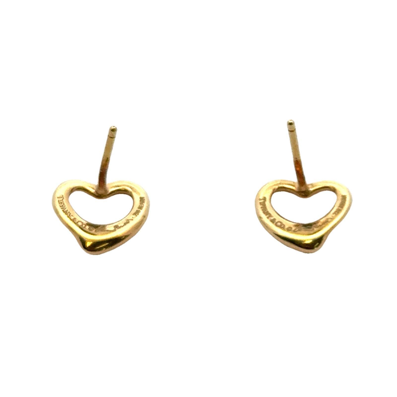 Tiffany & Co Elsa Peretti Open Heart 18K Yellow Gold 11mm Stud Earrings In Excellent Condition In Boca Raton, FL