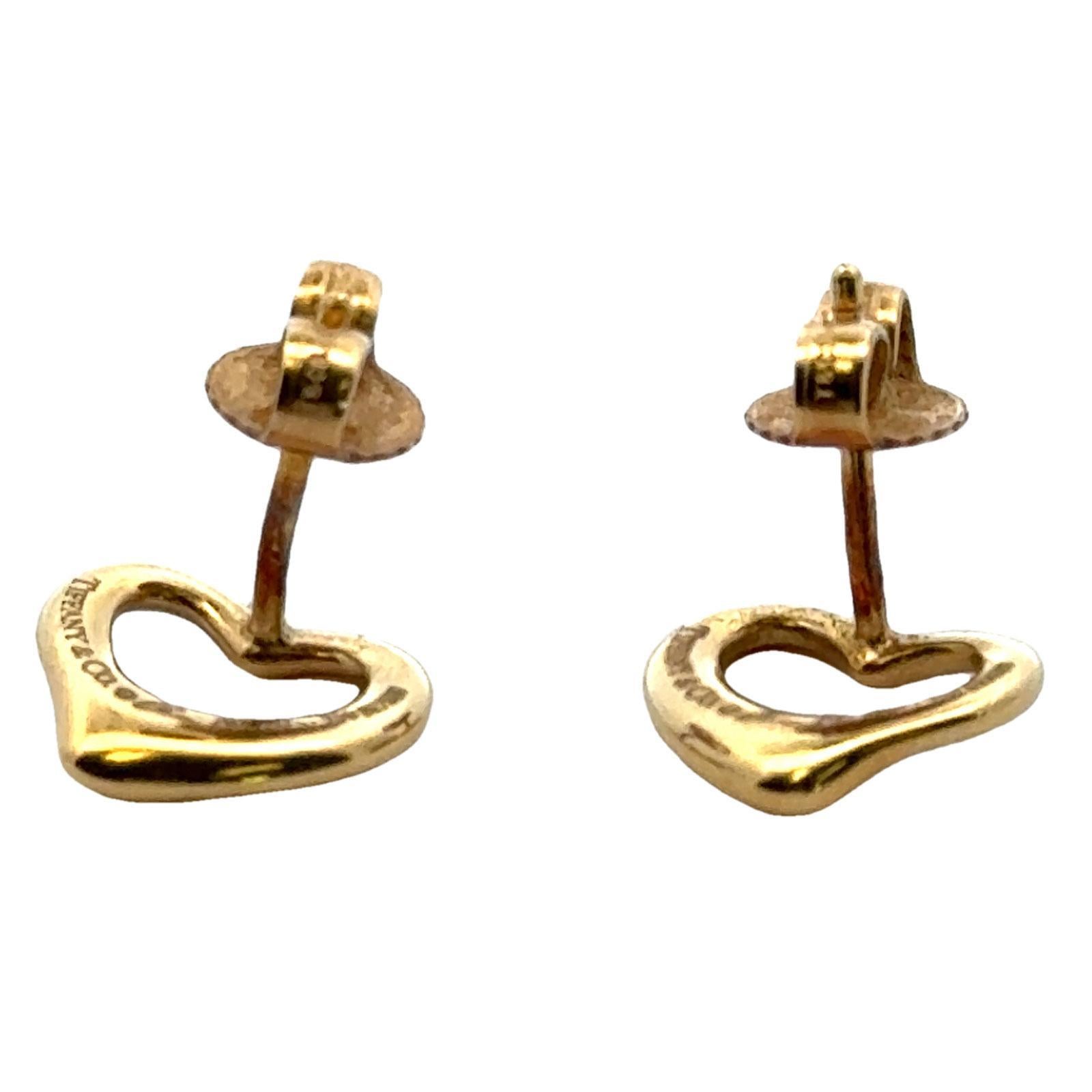 Women's Tiffany & Co Elsa Peretti Open Heart 18K Yellow Gold 11mm Stud Earrings