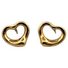 Tiffany & Co Elsa Peretti Open Heart 18K Yellow Gold 11mm Stud Earrings