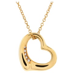 Tiffany & Co. Elsa Peretti Open Heart 5 Diamonds Pendant Necklace 18k