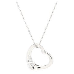 Tiffany & Co. Elsa Peretti Open Heart 5 Diamonds Pendant Necklace Platinum