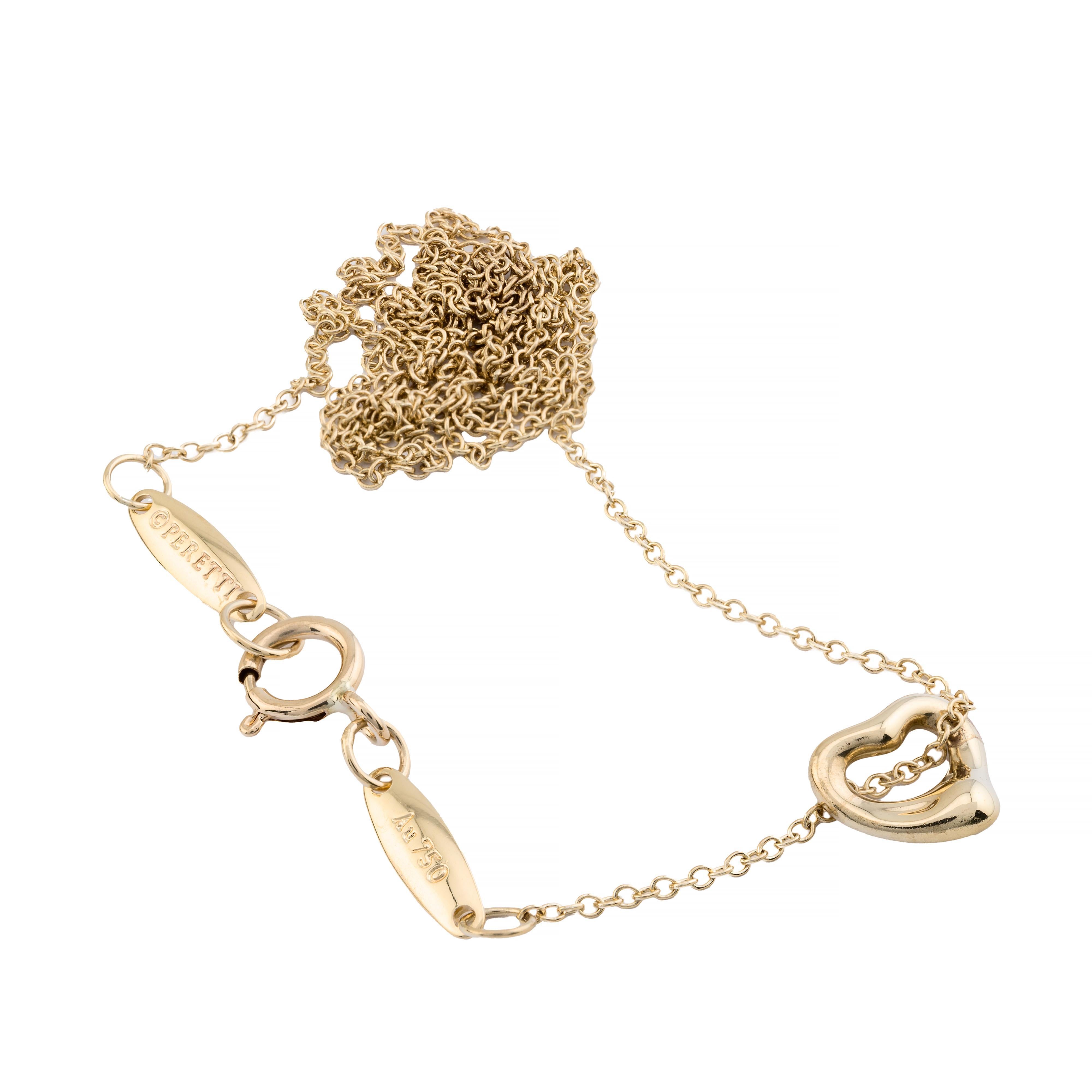 Tiffany & Co Elsa Peretti Open Heart 7mm Pendant Necklace in 18K Yellow Gold 1