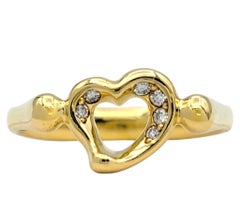 Tiffany & Co. Elsa Peretti Open Heart Band Ring with Diamonds 18K Yellow Gold