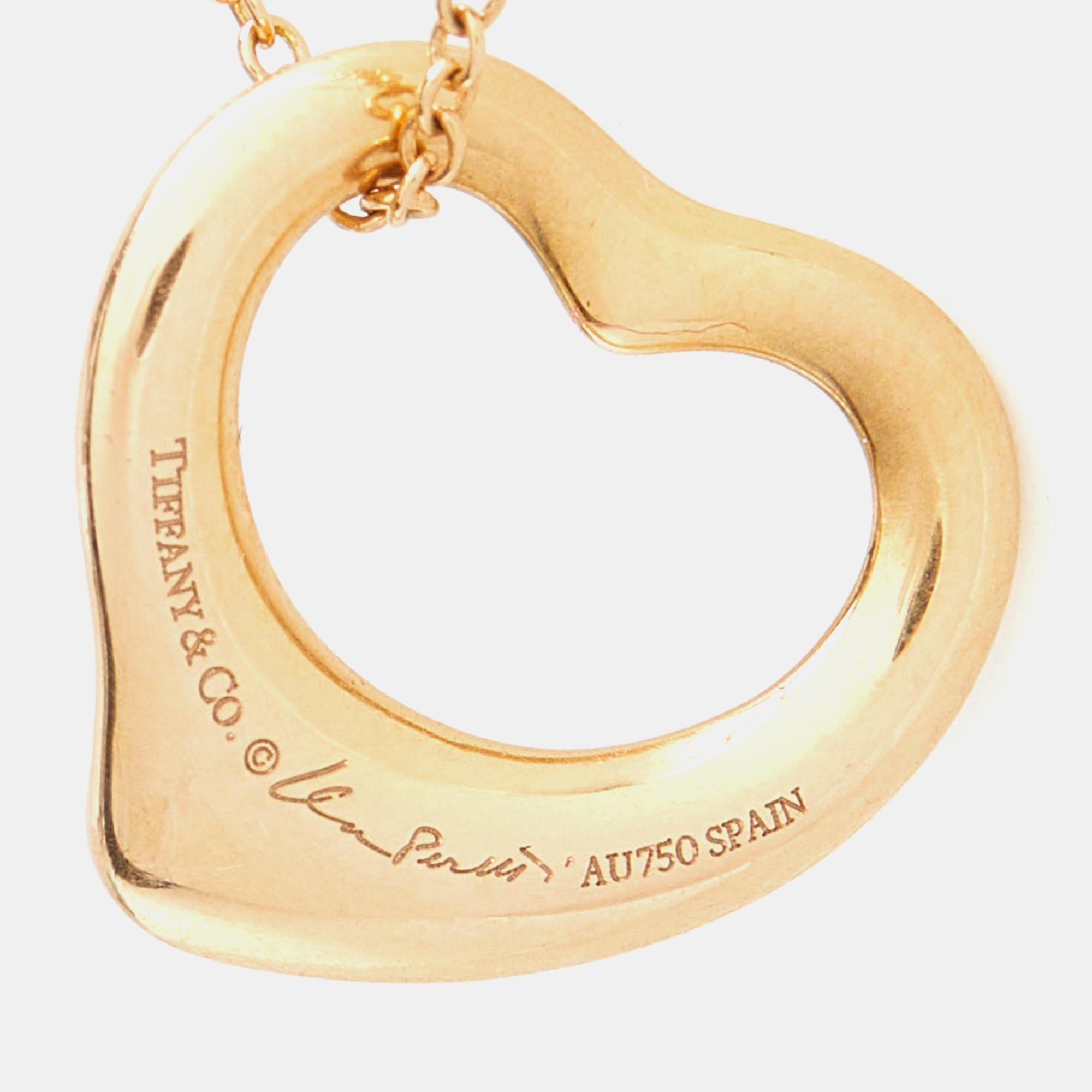 Tiffany & Co. Elsa Peretti Open Heart Diamond 18k Rose Gold Pendant Necklace 2