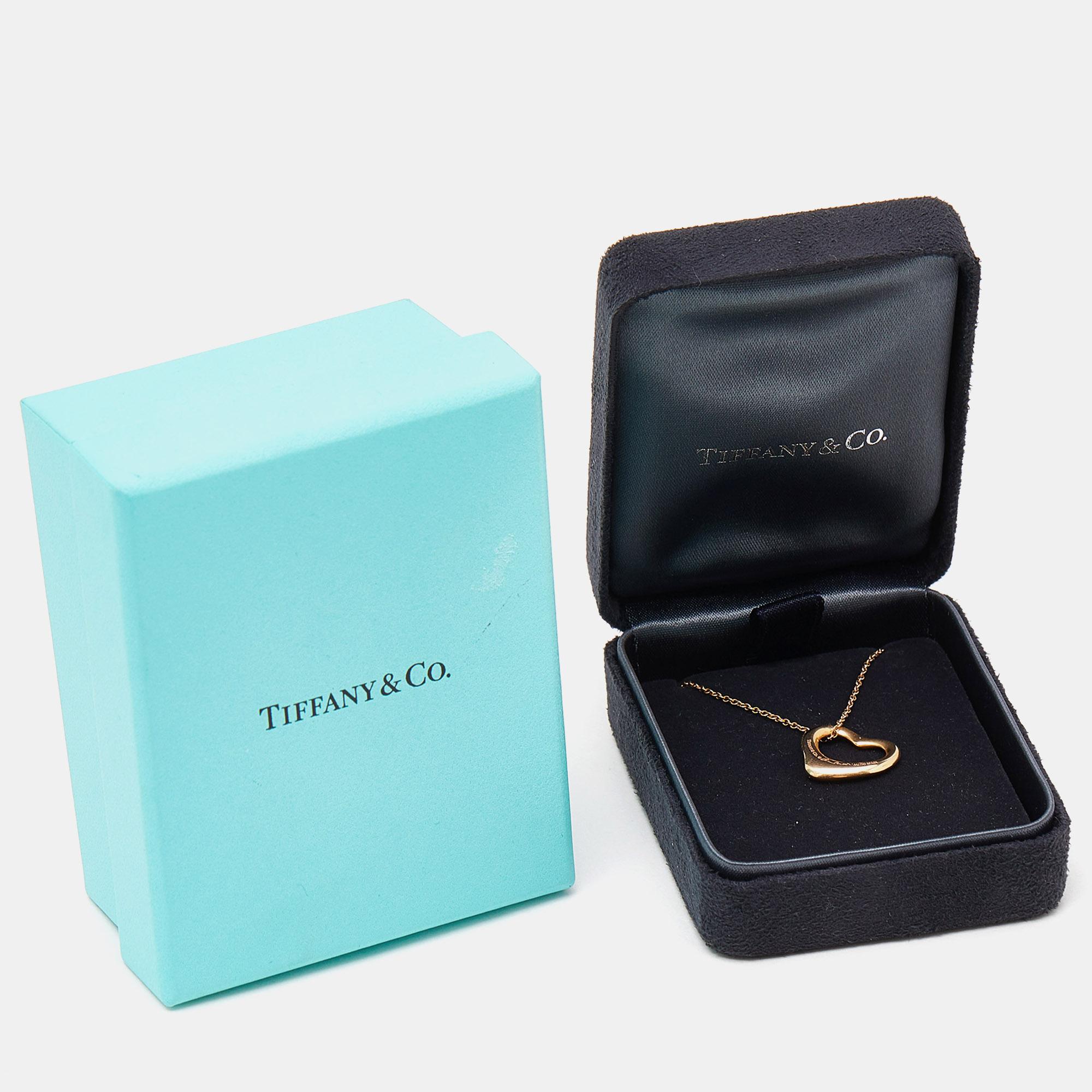 Tiffany & Co. Elsa Peretti Open Heart Diamond 18k Rose Gold Pendant Necklace 3
