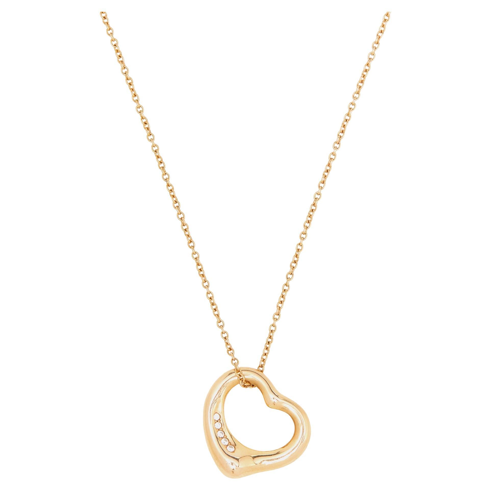 Tiffany & Co. Elsa Peretti Open Heart Diamond 18k Rose Gold Pendant Necklace