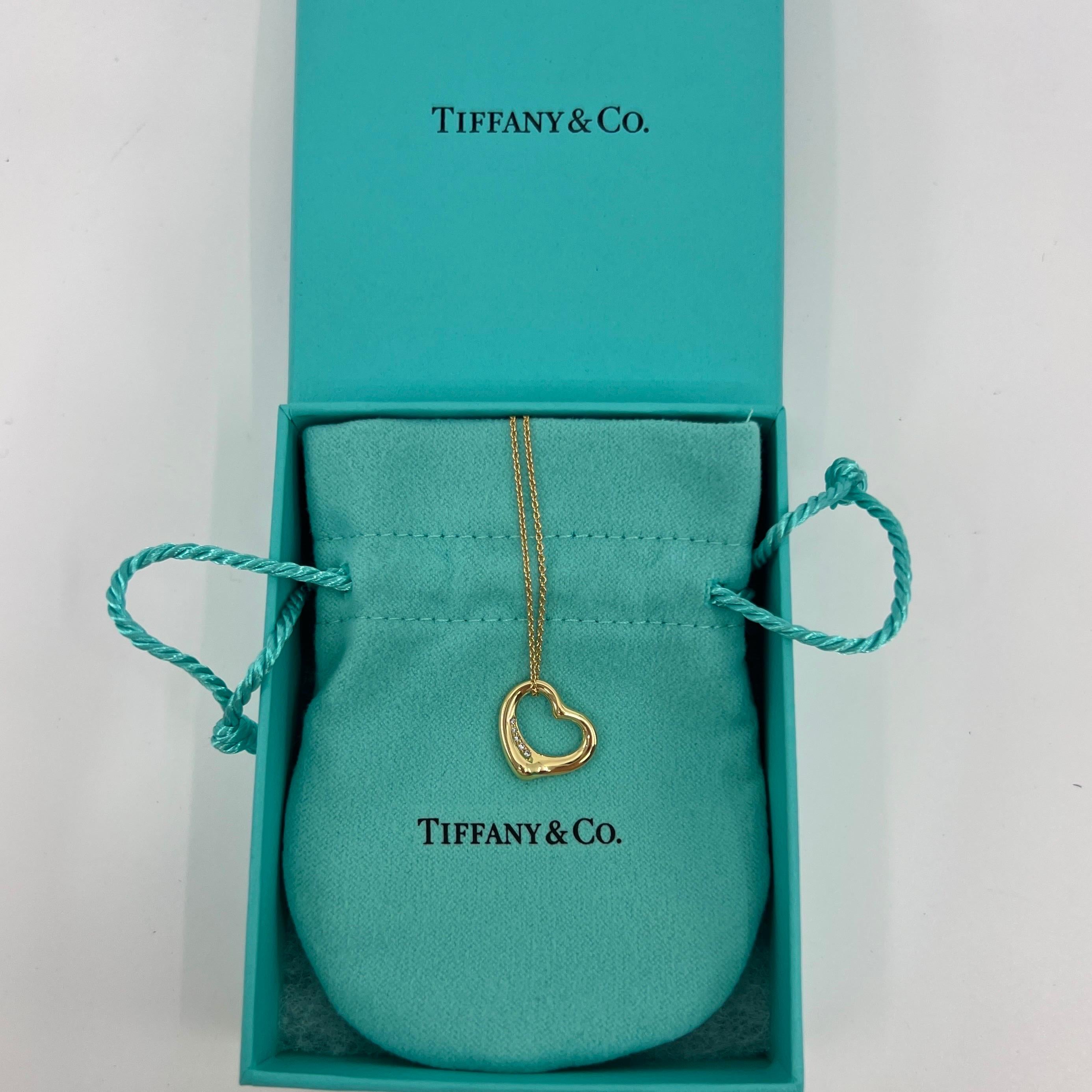 Tiffany & Co. Elsa Peretti Open Heart Diamond 18k Yellow Gold Pendant Necklace For Sale 7