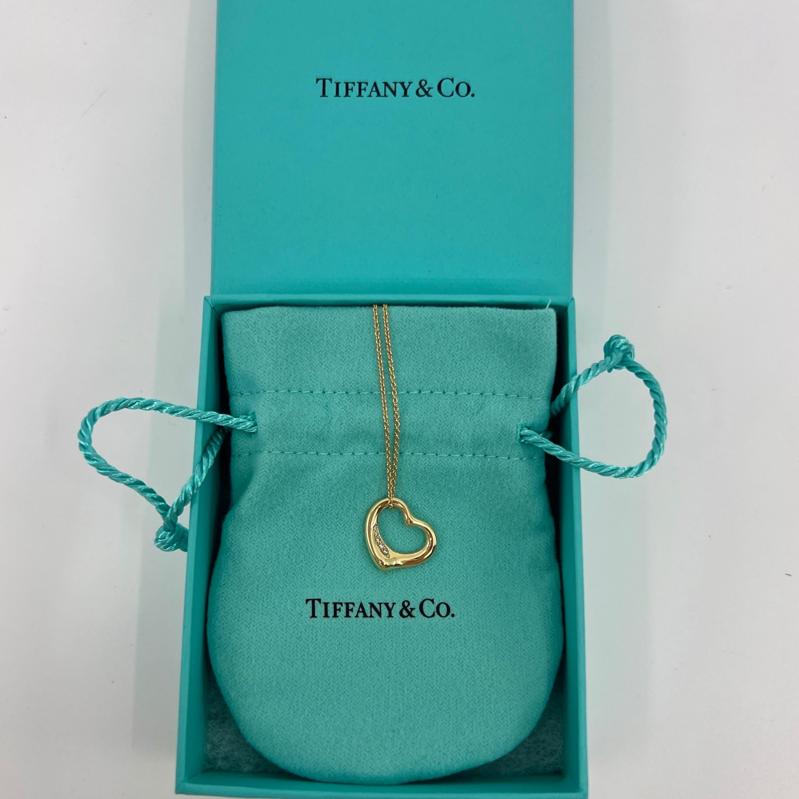 Tiffany & Co. Elsa Peretti Halskette mit Anhänger, offenes Herz, Diamant 18k Gelbgold 7