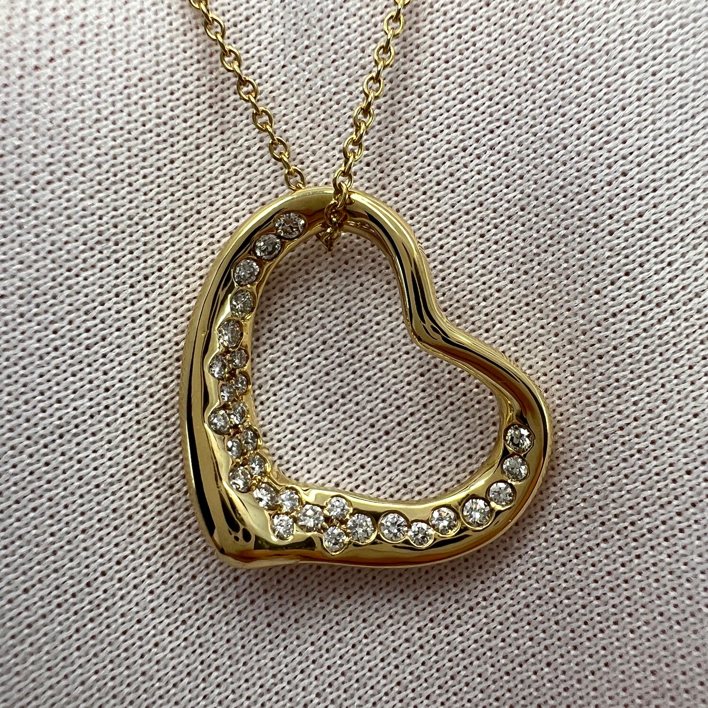 Tiffany & Co. Elsa Peretti Open Heart Diamond 18k Yellow Gold Pendant Necklace In Excellent Condition In Birmingham, GB