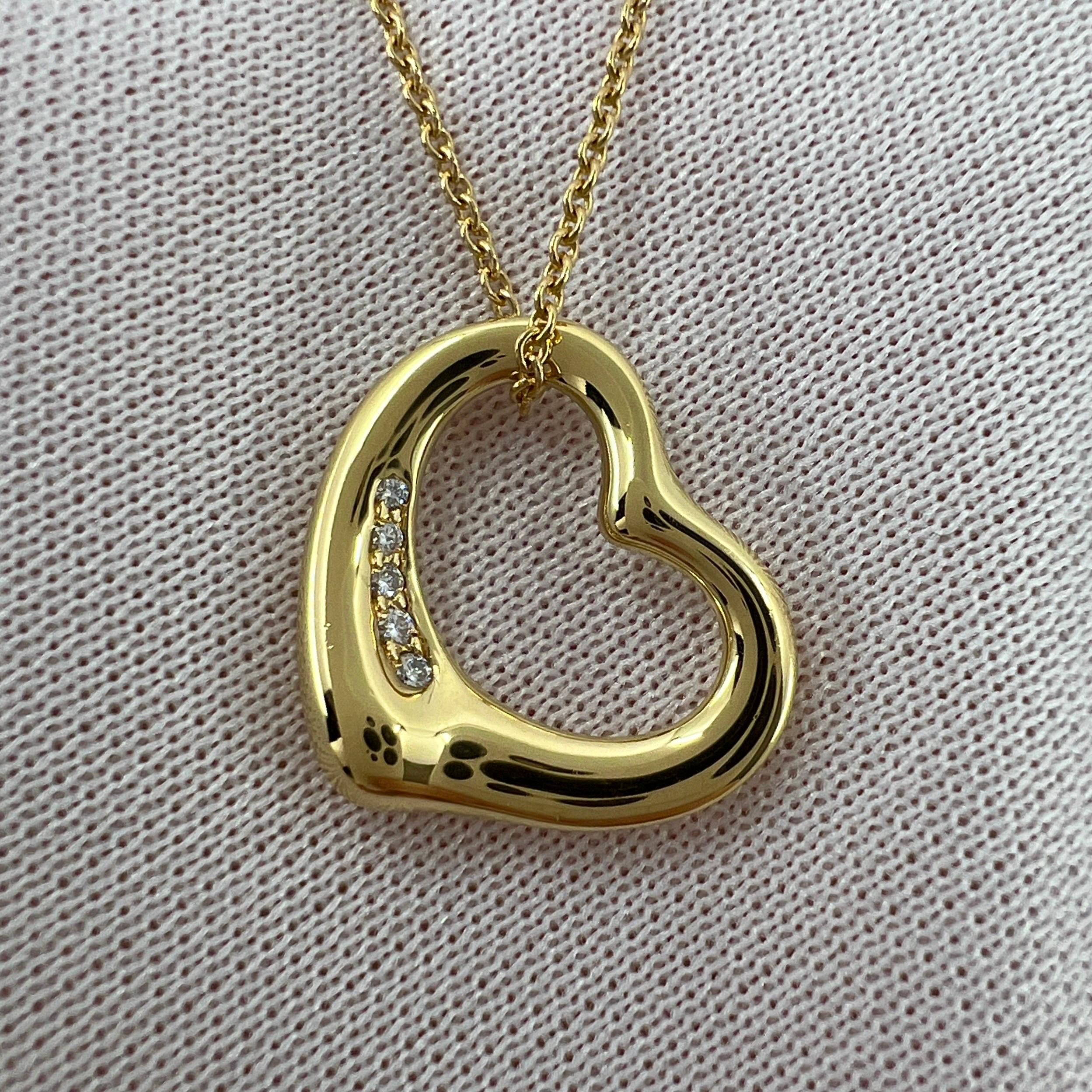 Tiffany & Co. Elsa Peretti Open Heart Diamond 18k Yellow Gold Pendant Necklace In Excellent Condition For Sale In Birmingham, GB
