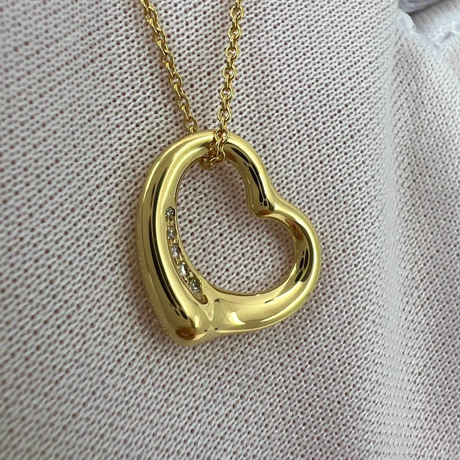 Women's Tiffany & Co. Elsa Peretti Open Heart Diamond 18k Yellow Gold Pendant Necklace
