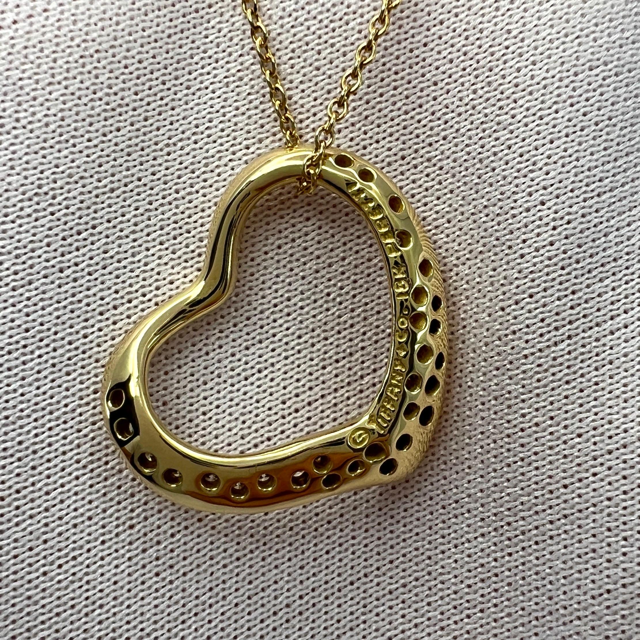 Women's or Men's Tiffany & Co. Elsa Peretti Open Heart Diamond 18k Yellow Gold Pendant Necklace For Sale