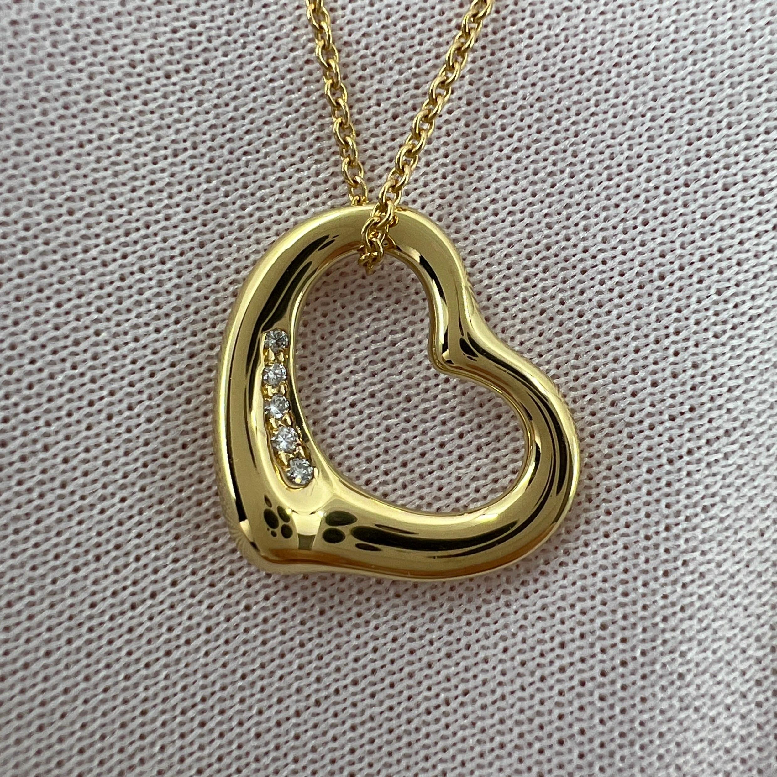 Tiffany & Co. Elsa Peretti Halskette mit Anhänger, offenes Herz, Diamant 18k Gelbgold 1