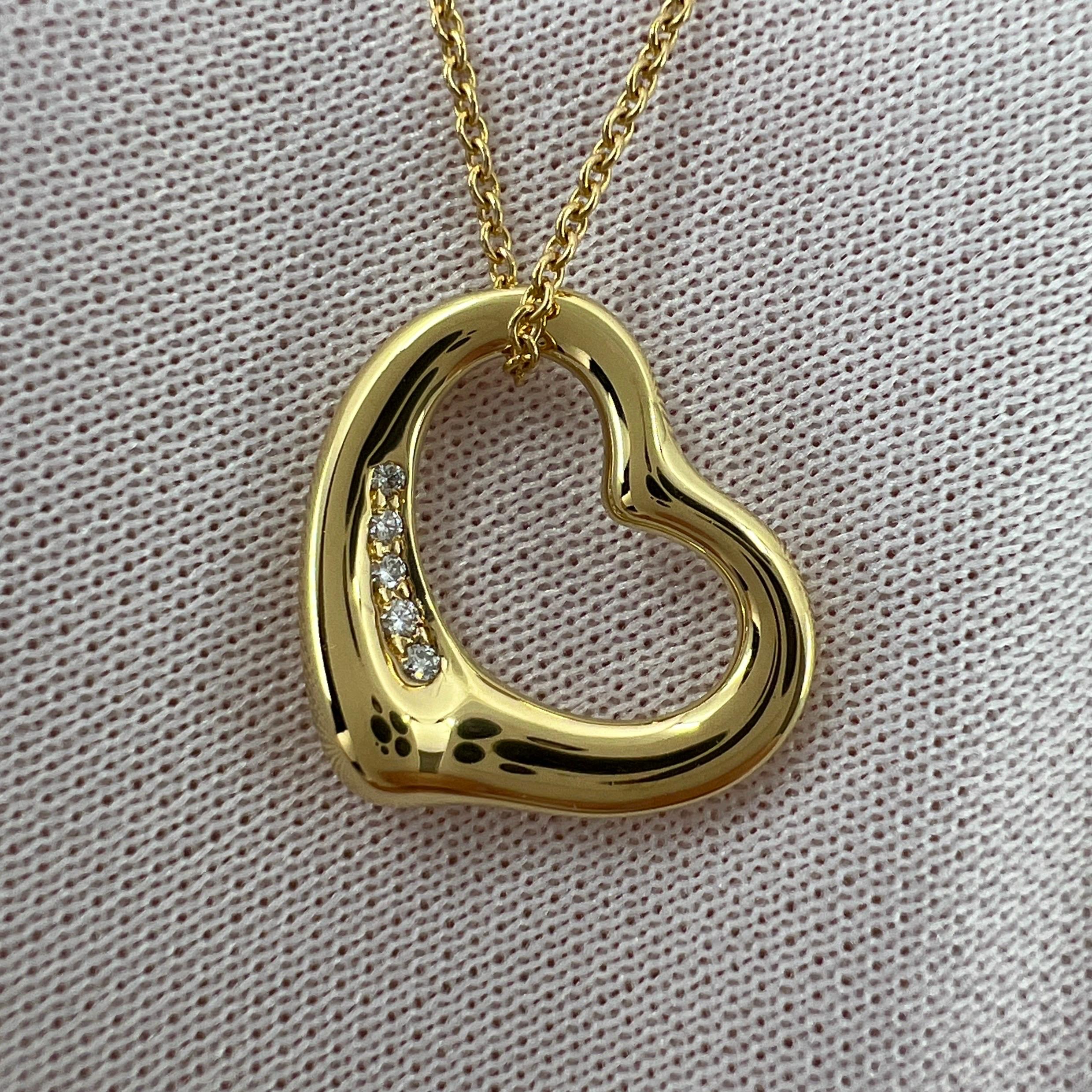 Tiffany & Co. Elsa Peretti Open Heart Diamond 18k Yellow Gold Pendant Necklace For Sale 1