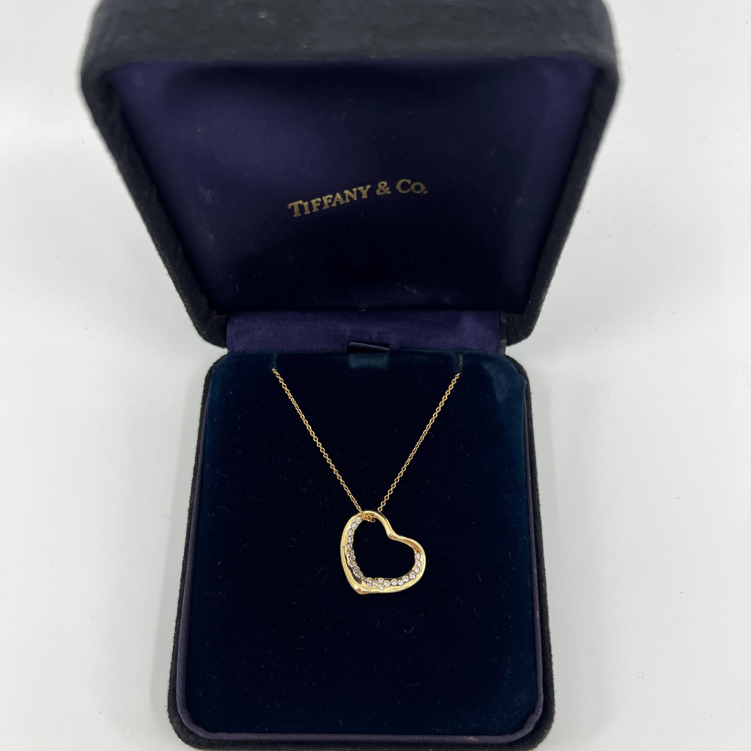 Tiffany & Co. Elsa Peretti Open Heart Diamond 18k Yellow Gold Pendant Necklace For Sale 2