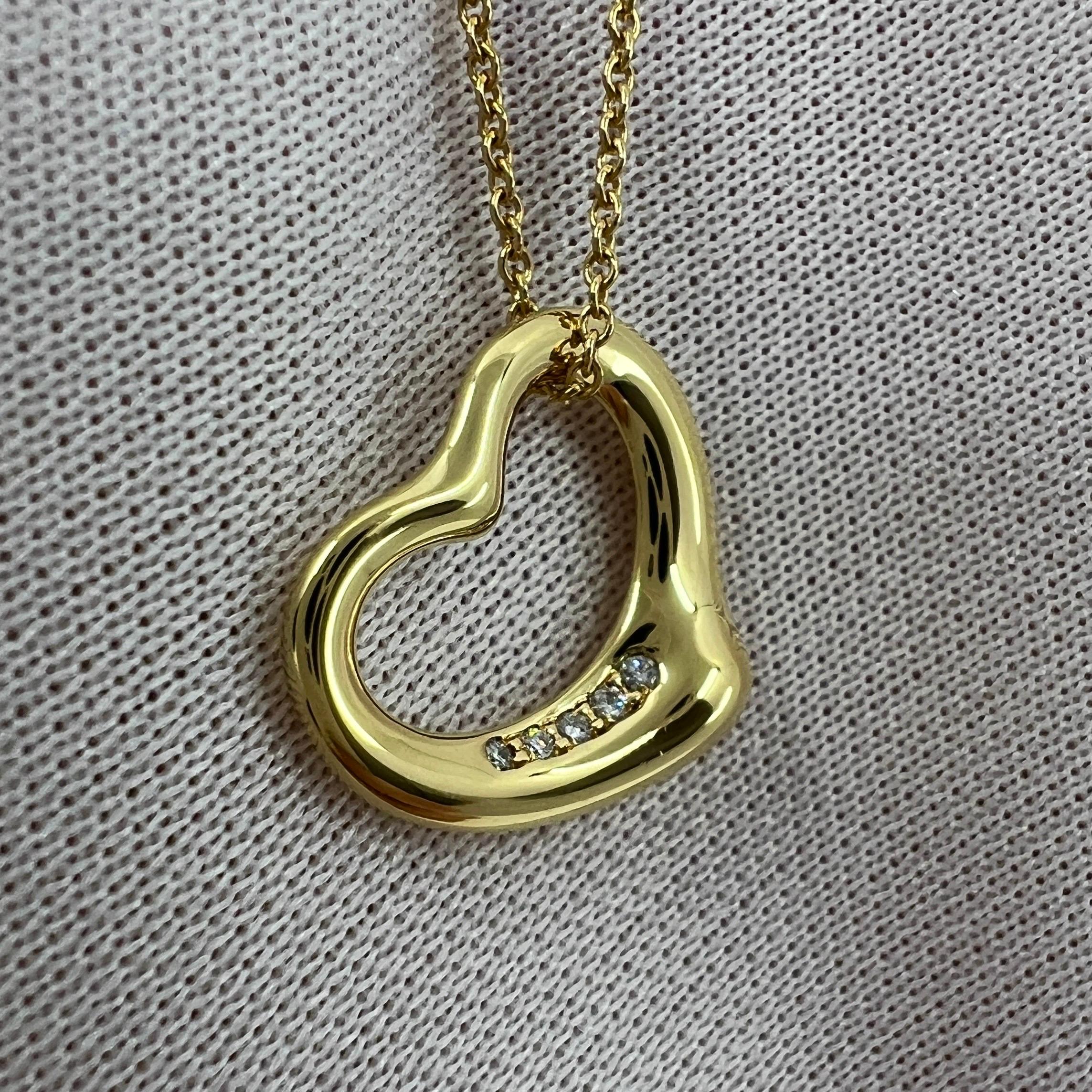 Tiffany & Co. Elsa Peretti Open Heart Diamond 18k Yellow Gold Pendant Necklace For Sale 3