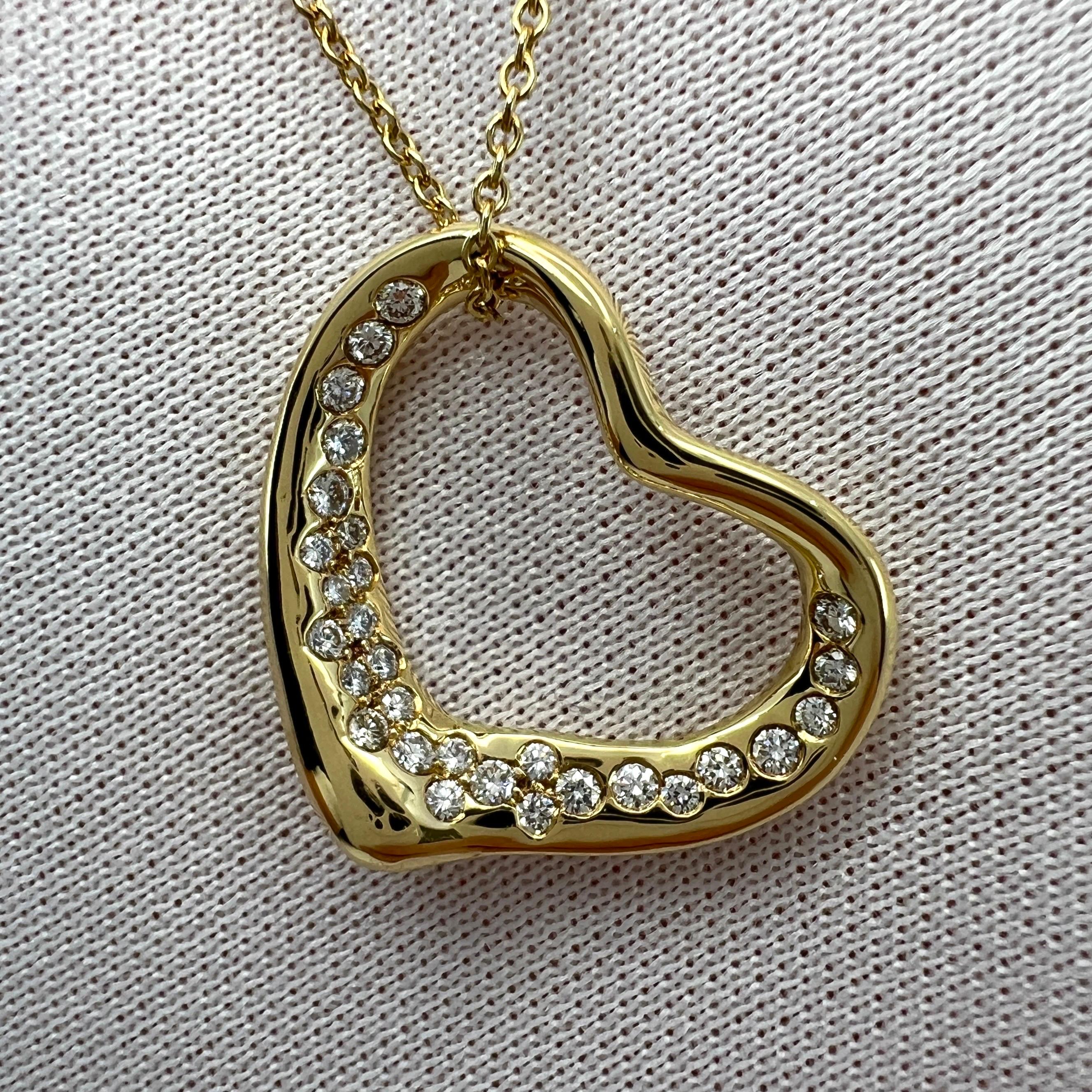 Tiffany & Co. Elsa Peretti Open Heart Diamond 18k Yellow Gold Pendant Necklace For Sale 4