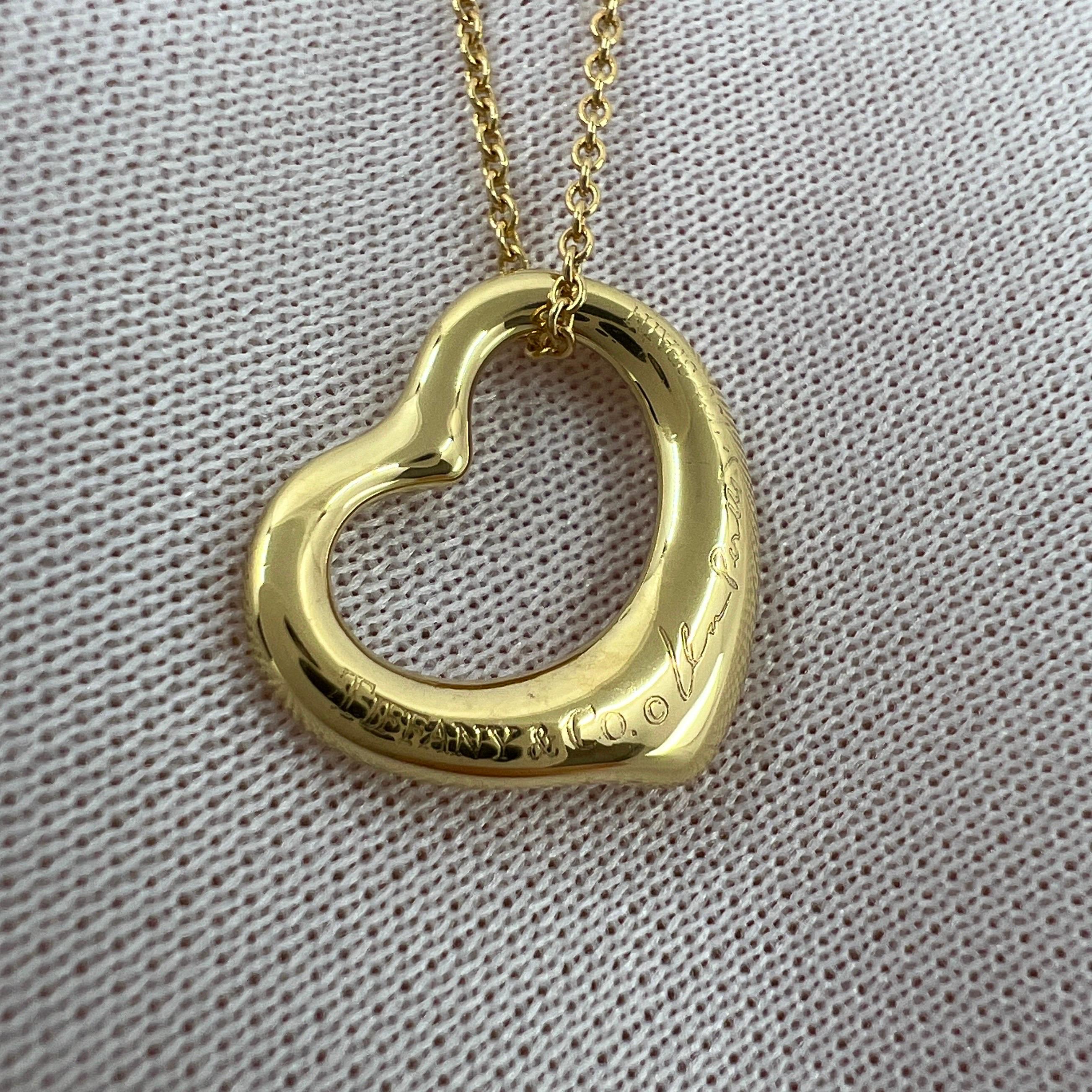 Tiffany & Co. Elsa Peretti Open Heart Diamond 18k Yellow Gold Pendant Necklace For Sale 4