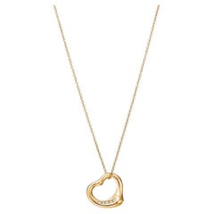 Tiffany & Co. Elsa Peretti Halskette mit Anhänger, offenes Herz, Diamant 18k Gelbgold