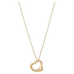 Tiffany & Co. Elsa Peretti Open Heart Diamond 18k Yellow Gold Pendant Necklace