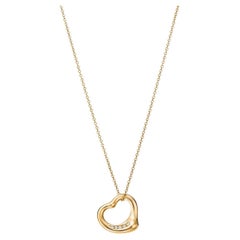 Tiffany & Co. Elsa Peretti Open Heart Diamond 18k Yellow Gold Pendant Necklace