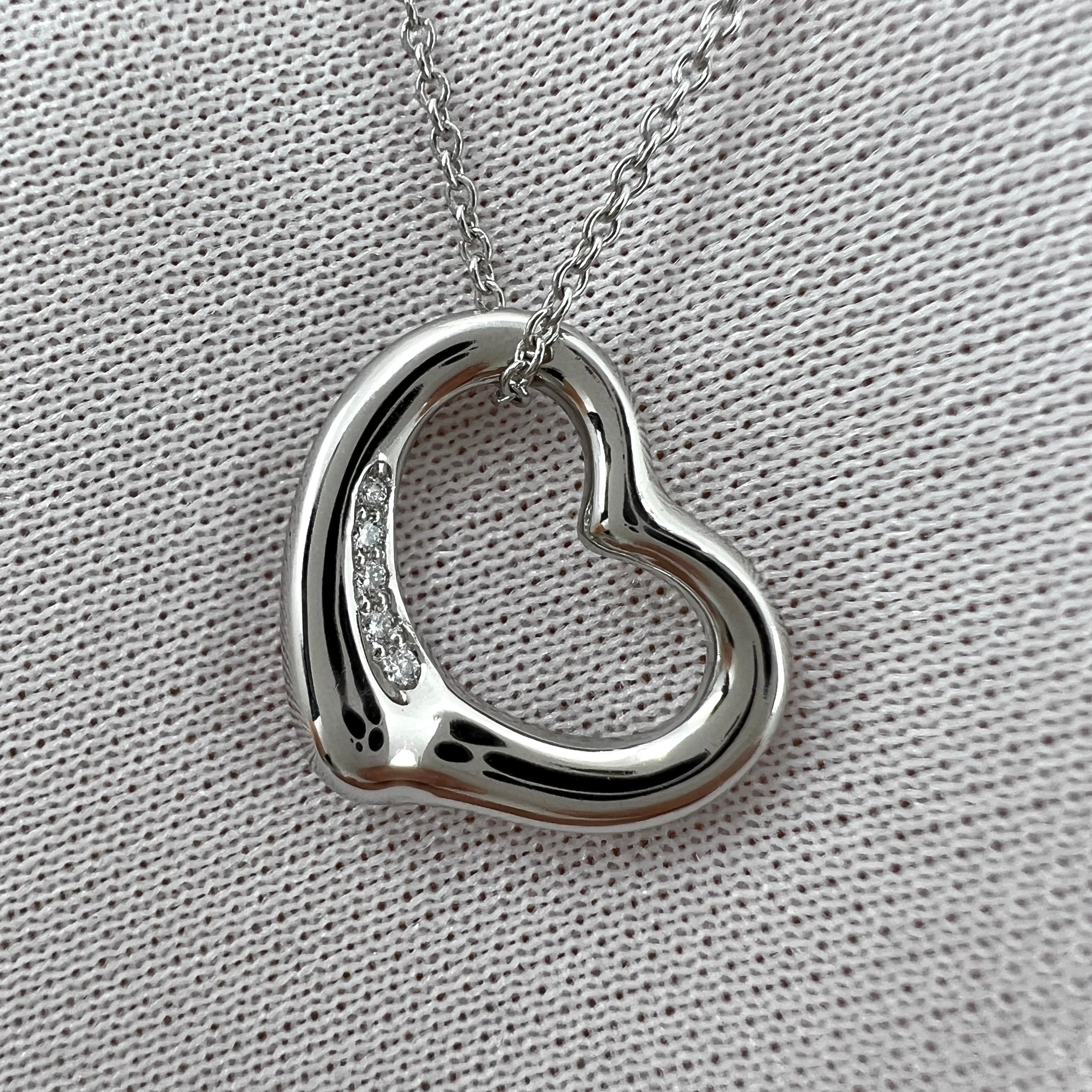 Tiffany & Co. Elsa Peretti Halskette mit Anhänger, offenes Herz Diamant 950 Platin (Rundschliff)