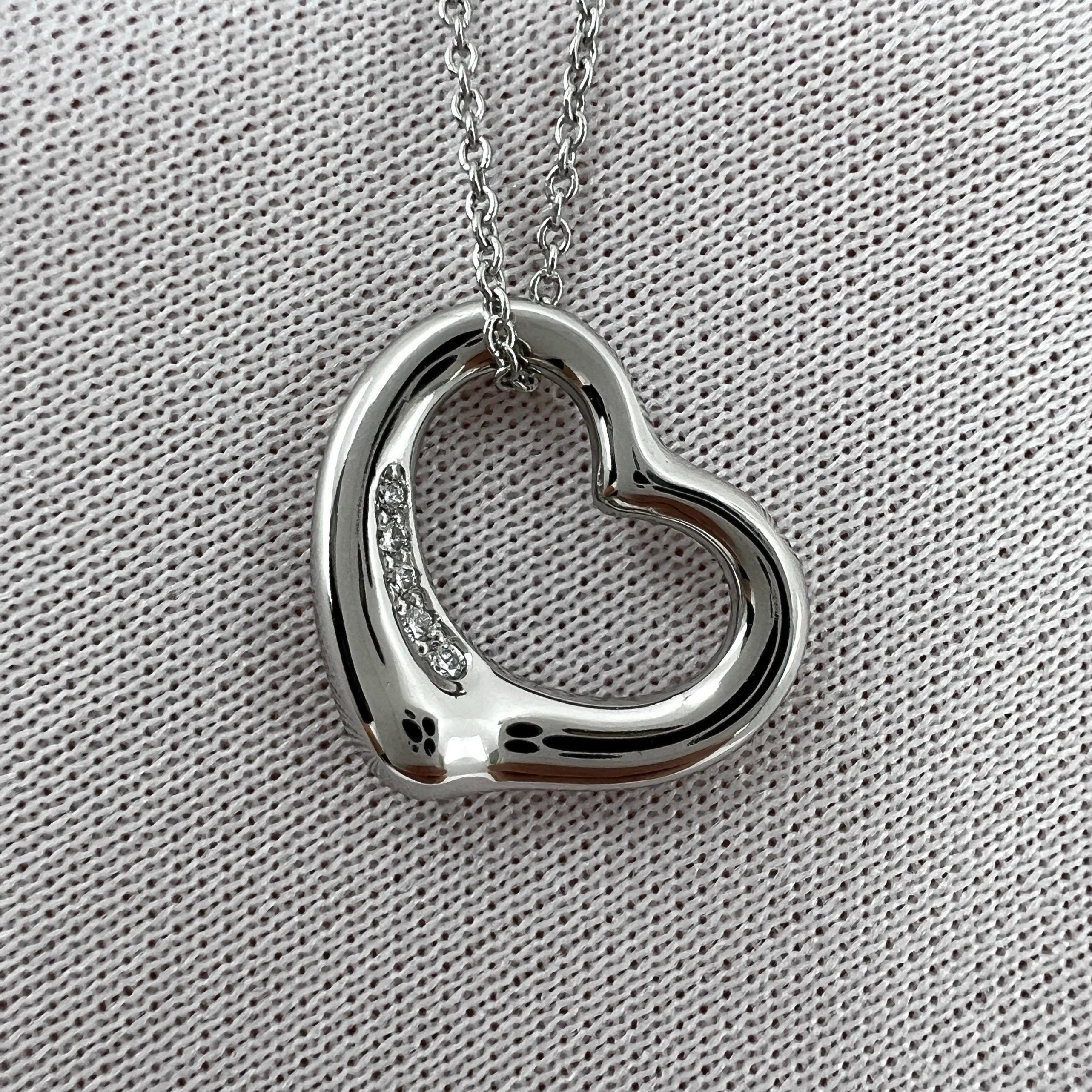Tiffany & Co. Elsa Peretti Halskette mit Anhänger, offenes Herz Diamant 950 Platin im Zustand „Hervorragend“ in Birmingham, GB