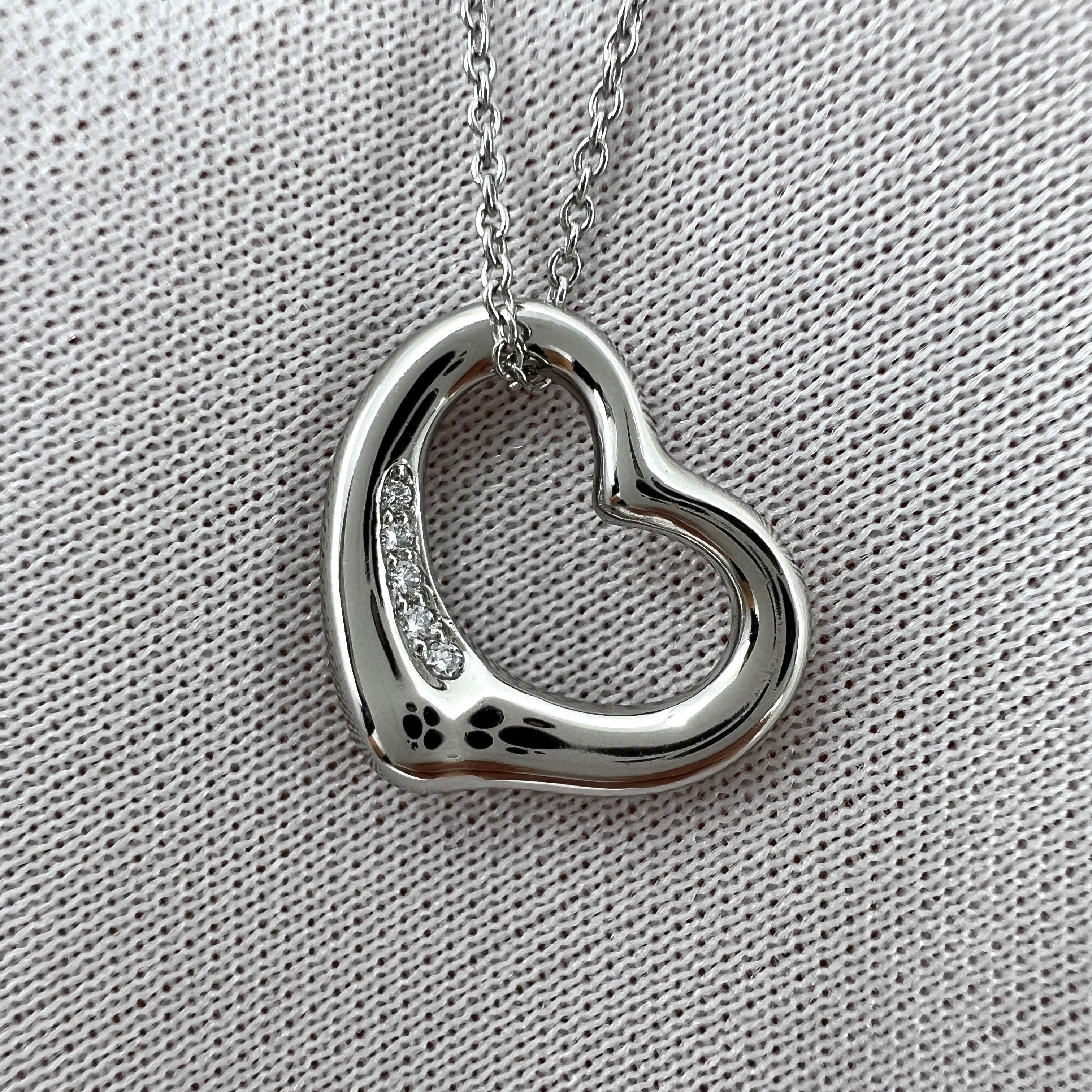 Tiffany & Co. Elsa Peretti Halskette mit Anhänger, offenes Herz Diamant 950 Platin Damen
