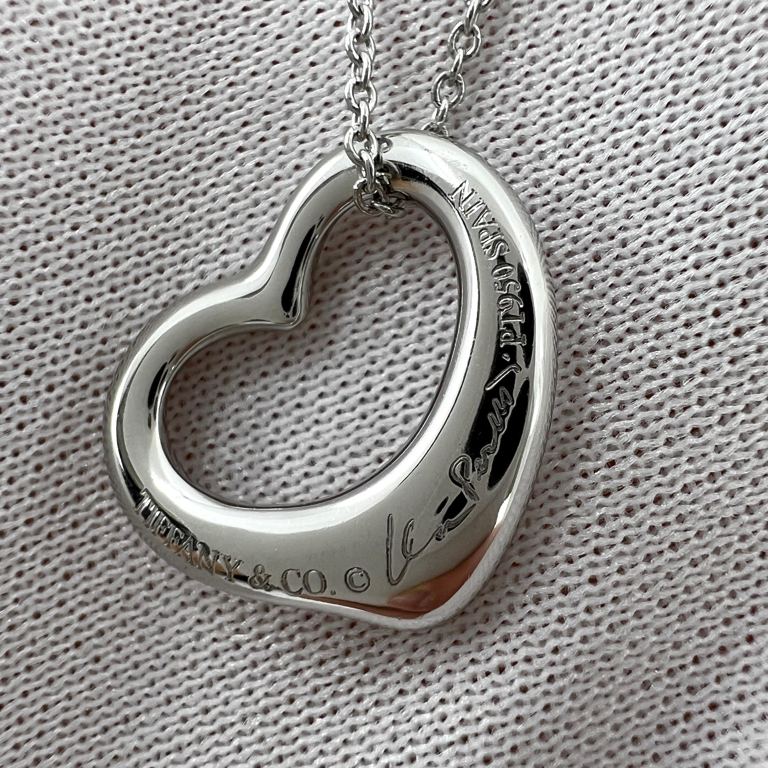 Tiffany & Co. Elsa Peretti Halskette mit Anhänger, offenes Herz Diamant 950 Platin 1