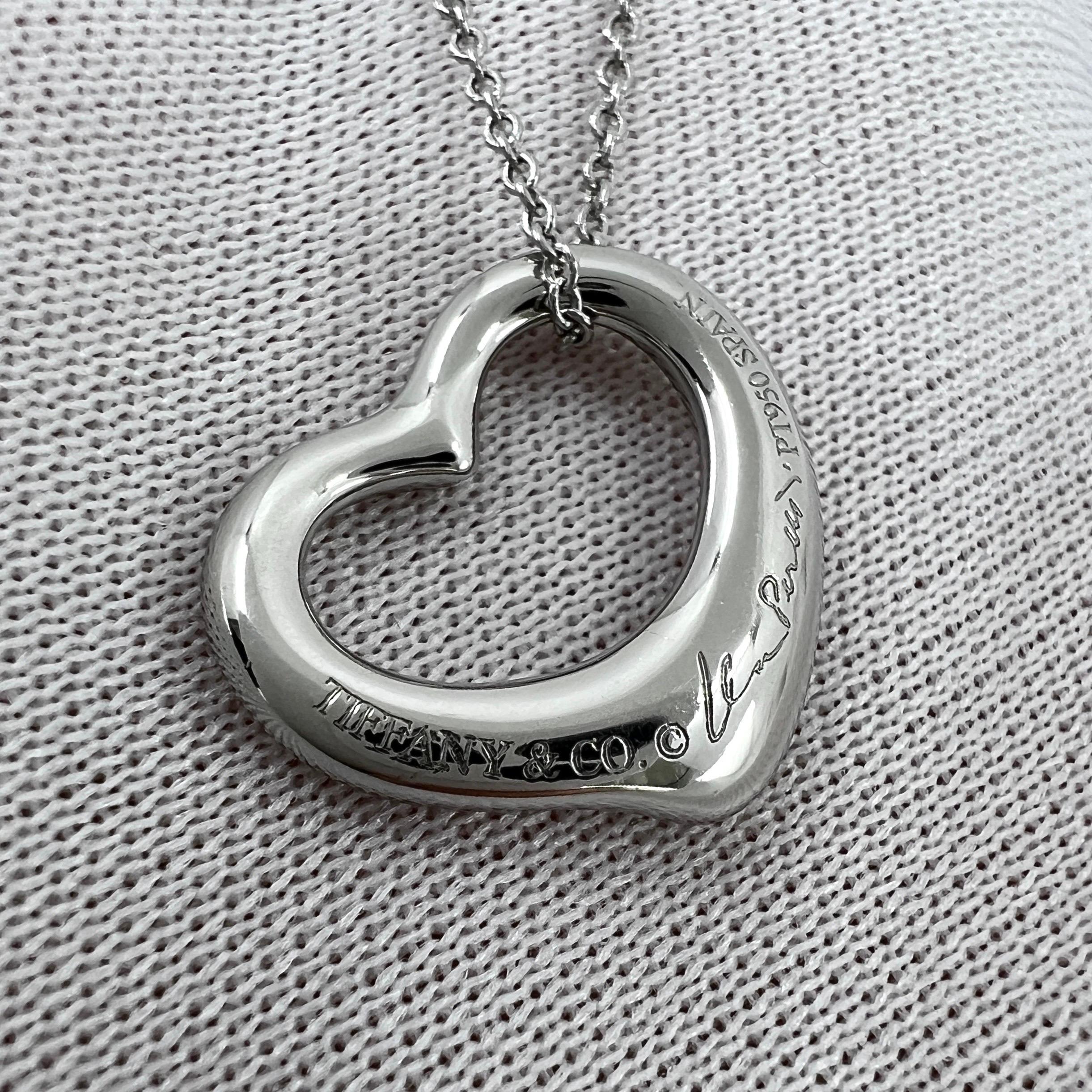 Tiffany & Co. Elsa Peretti Halskette mit Anhänger, offenes Herz Diamant 950 Platin 2