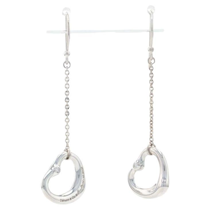 Tiffany & Co. Elsa Peretti Open Heart Diamond Dangle Earrings Sterling 925 Love