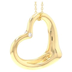 Tiffany & Co. Elsa Peretti Open Heart Diamond Necklace Yellow Gold 18k .12 Carat