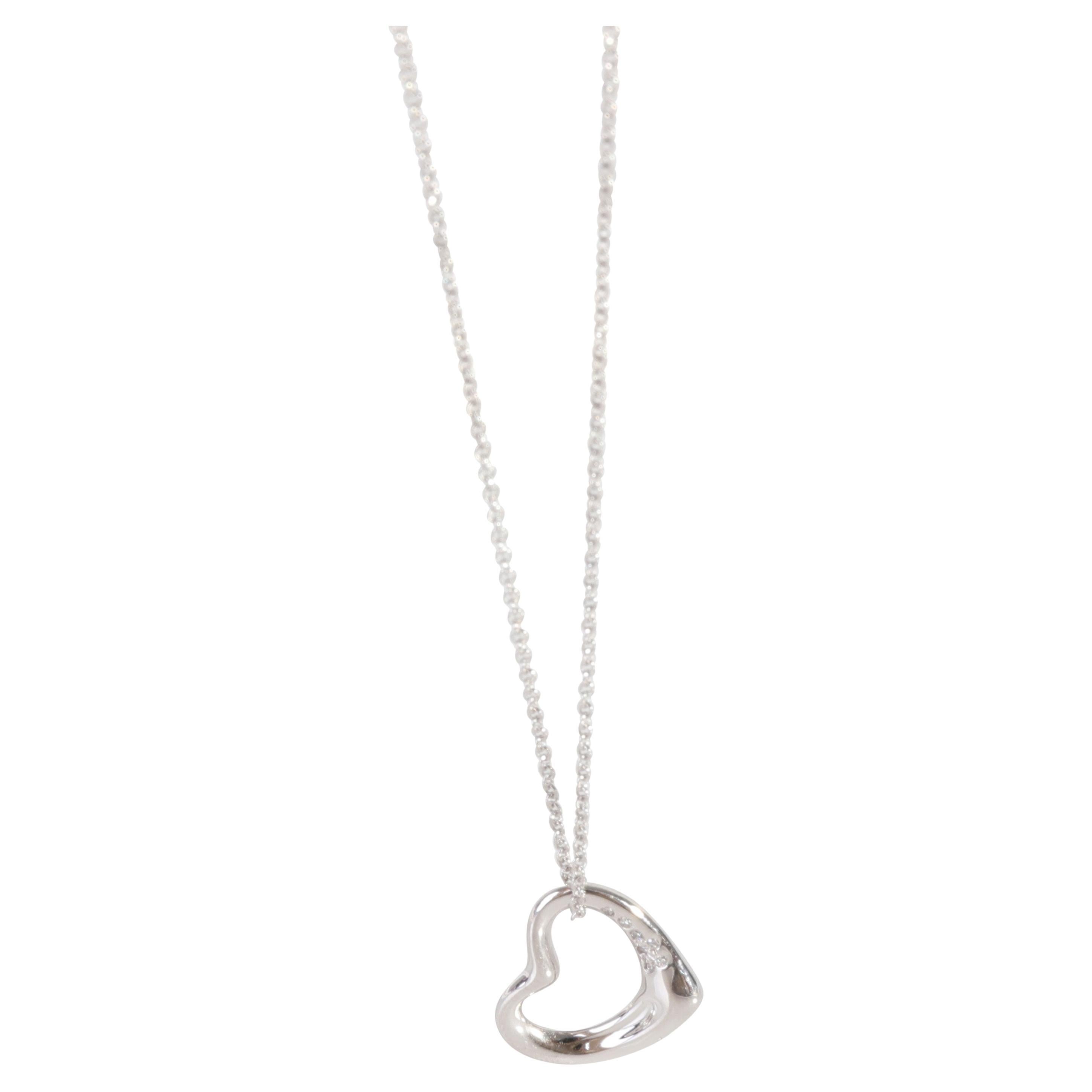 Tiffany & Co. Elsa Peretti Open Heart Diamond Pendant in 950 Platinum 0.04 CTW