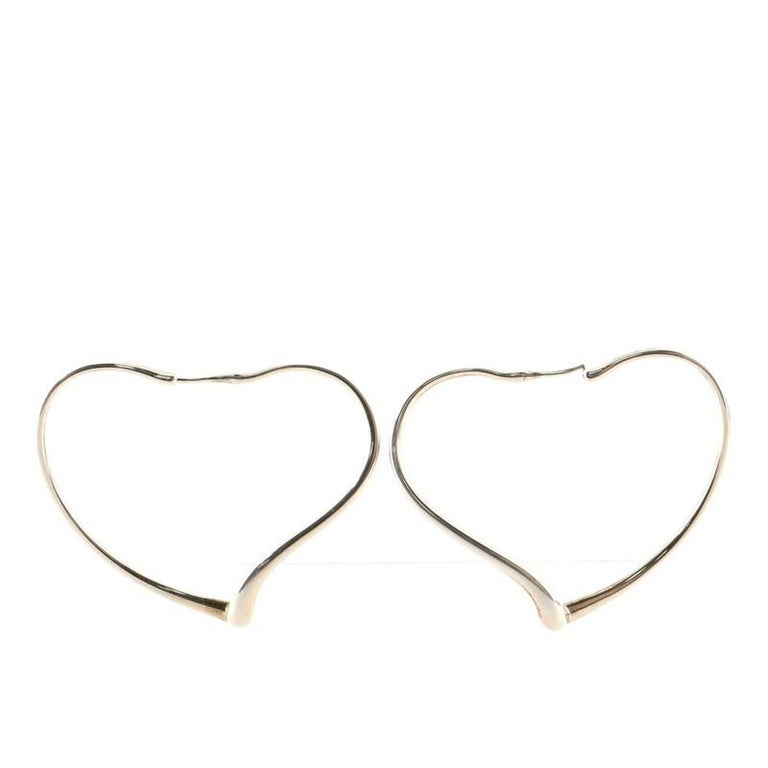 Tiffany and Co. Elsa Peretti Open Heart Hoop Earrings Sterling Silver Large For Sale at 1stDibs