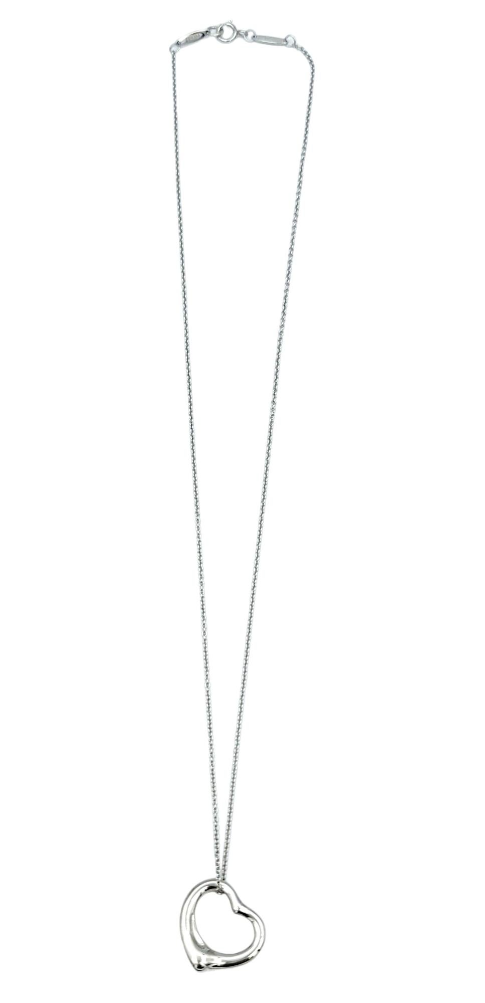 Contemporary Tiffany & Co. Elsa Peretti Open Heart Pendant Chain Necklace Set in Platinum For Sale