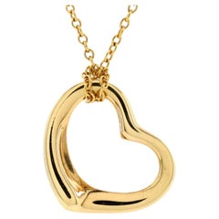 Tiffany & Co. Elsa Peretti Open Heart Pendant Necklace 18K Yellow Gold 16mm