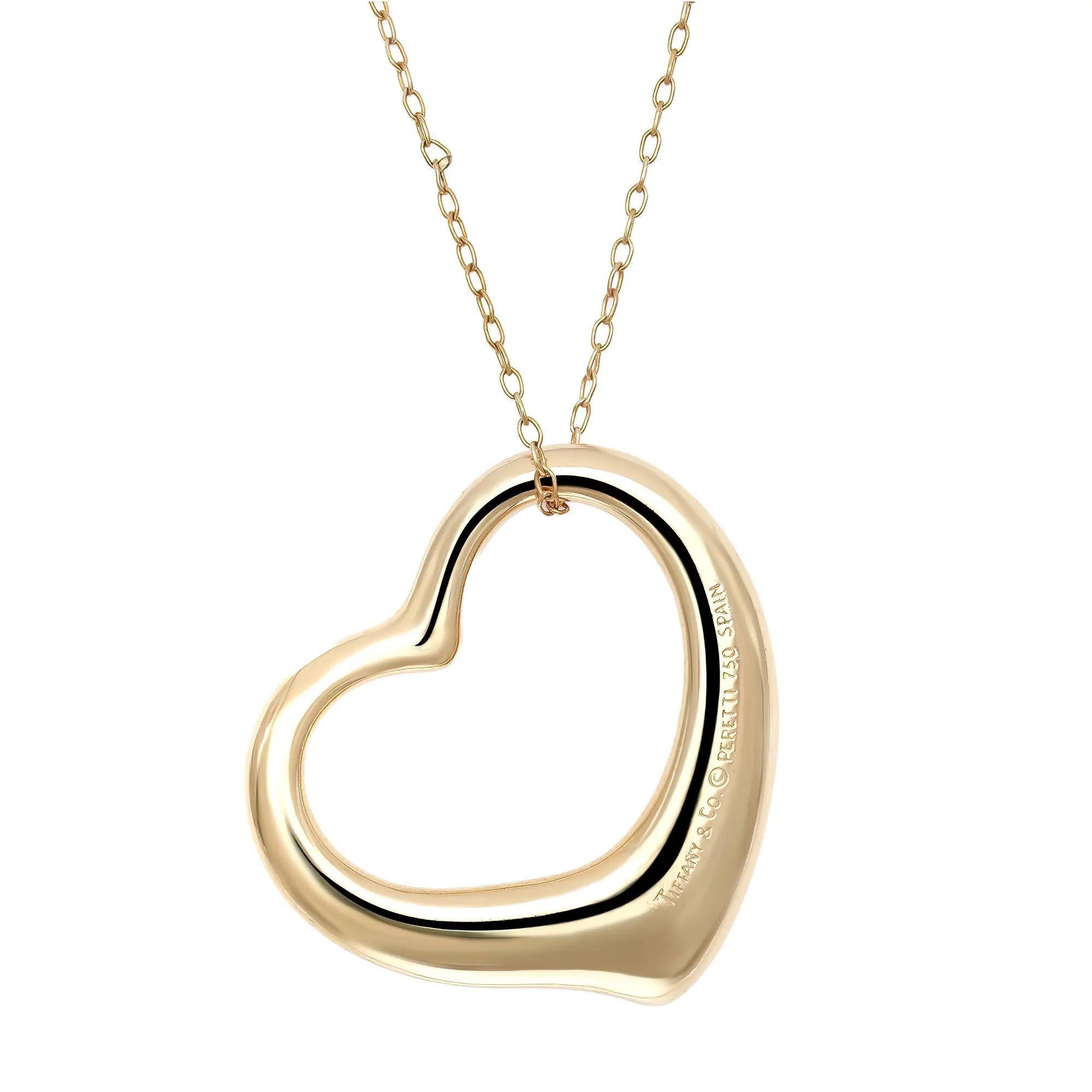Modern Tiffany & Co. Elsa Peretti Open Heart Pendant Necklace 18K Yellow Gold 35mm For Sale