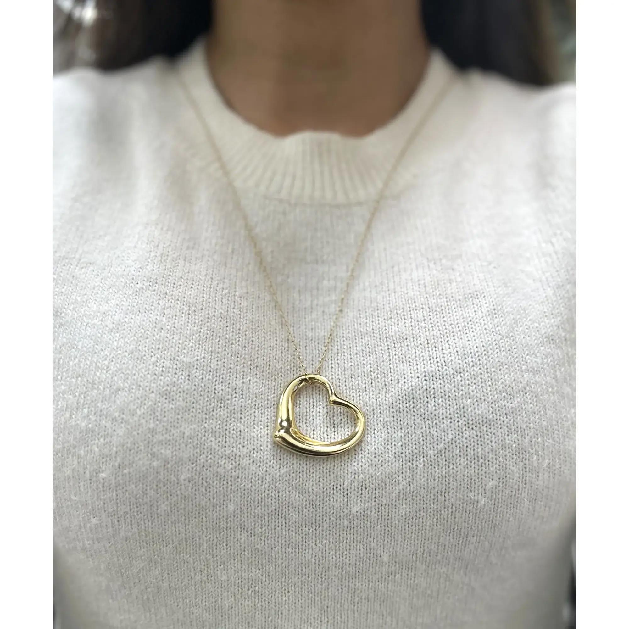 Tiffany & Co. Elsa Peretti Open Heart Pendant Necklace 18K Yellow Gold 35mm For Sale 2