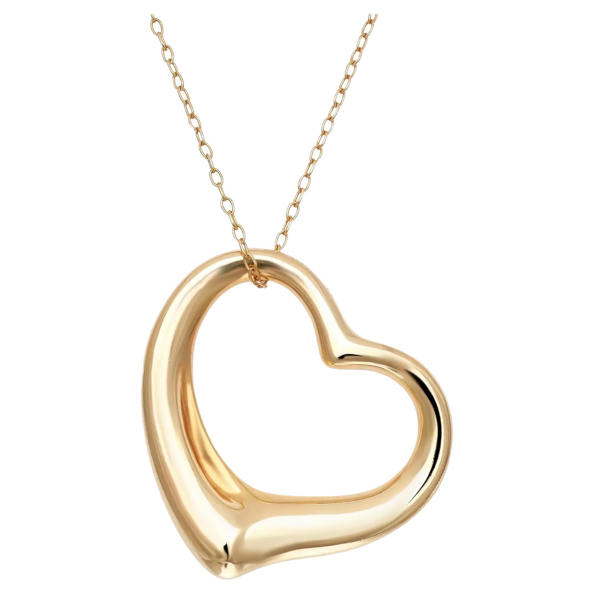 Tiffany & Co. Elsa Peretti Open Heart Pendant Necklace 18K Yellow Gold 35mm