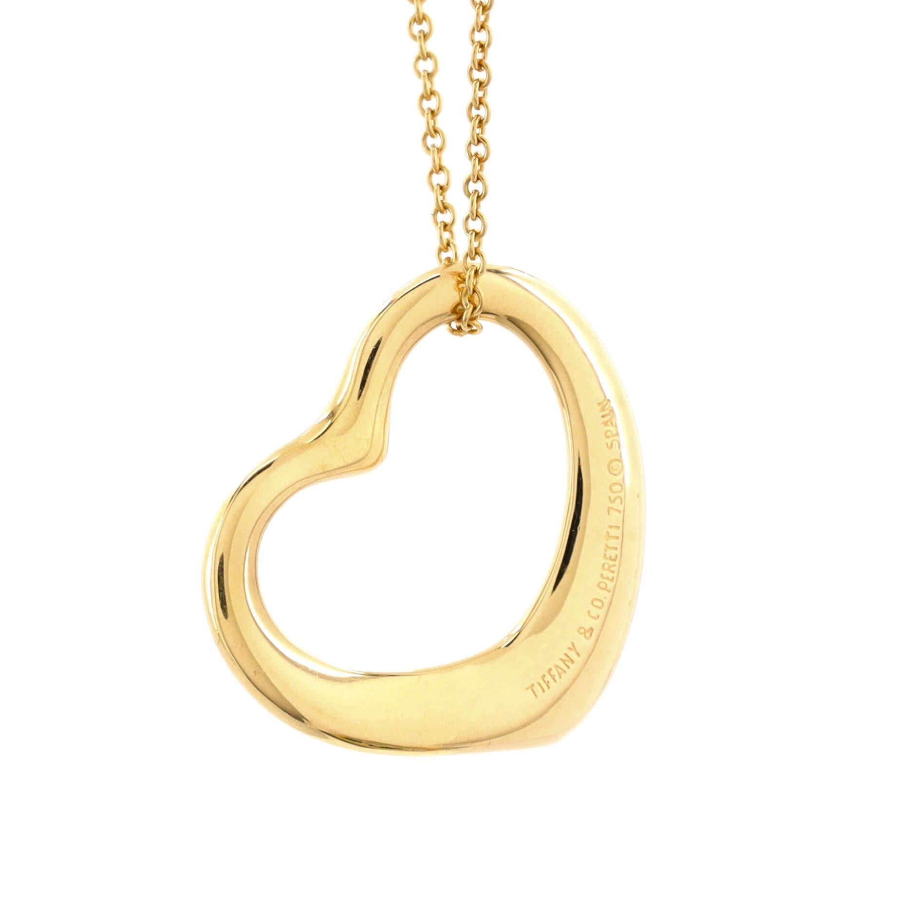 Tiffany & Co. Elsa Peretti Halskette mit offenem Herzanhänger aus 18 Karat Gelbgold im Zustand „Gut“ in New York, NY