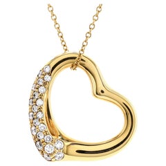 Tiffany & Co. Elsa Peretti Collier pendentif en forme de cœur ouvert en or jaune 18 carats