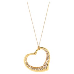 Tiffany & Co. Elsa Peretti Open Heart Pendant Necklace 18K Yellow Gold with Pave