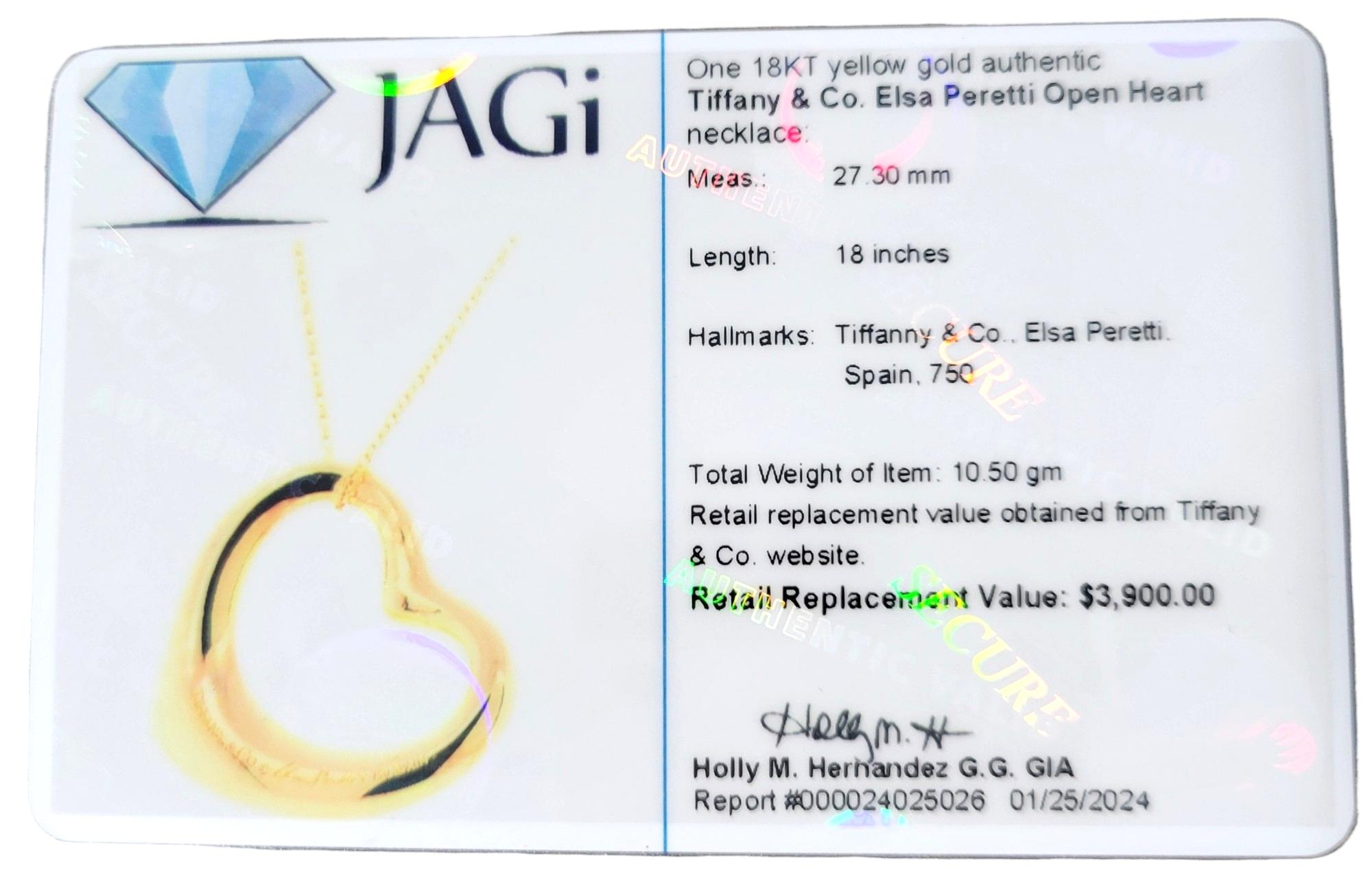 Tiffany & Co. Elsa Peretti Halskette mit offenem Herz-Anhänger aus 18 Karat Gelbgold im Angebot 3