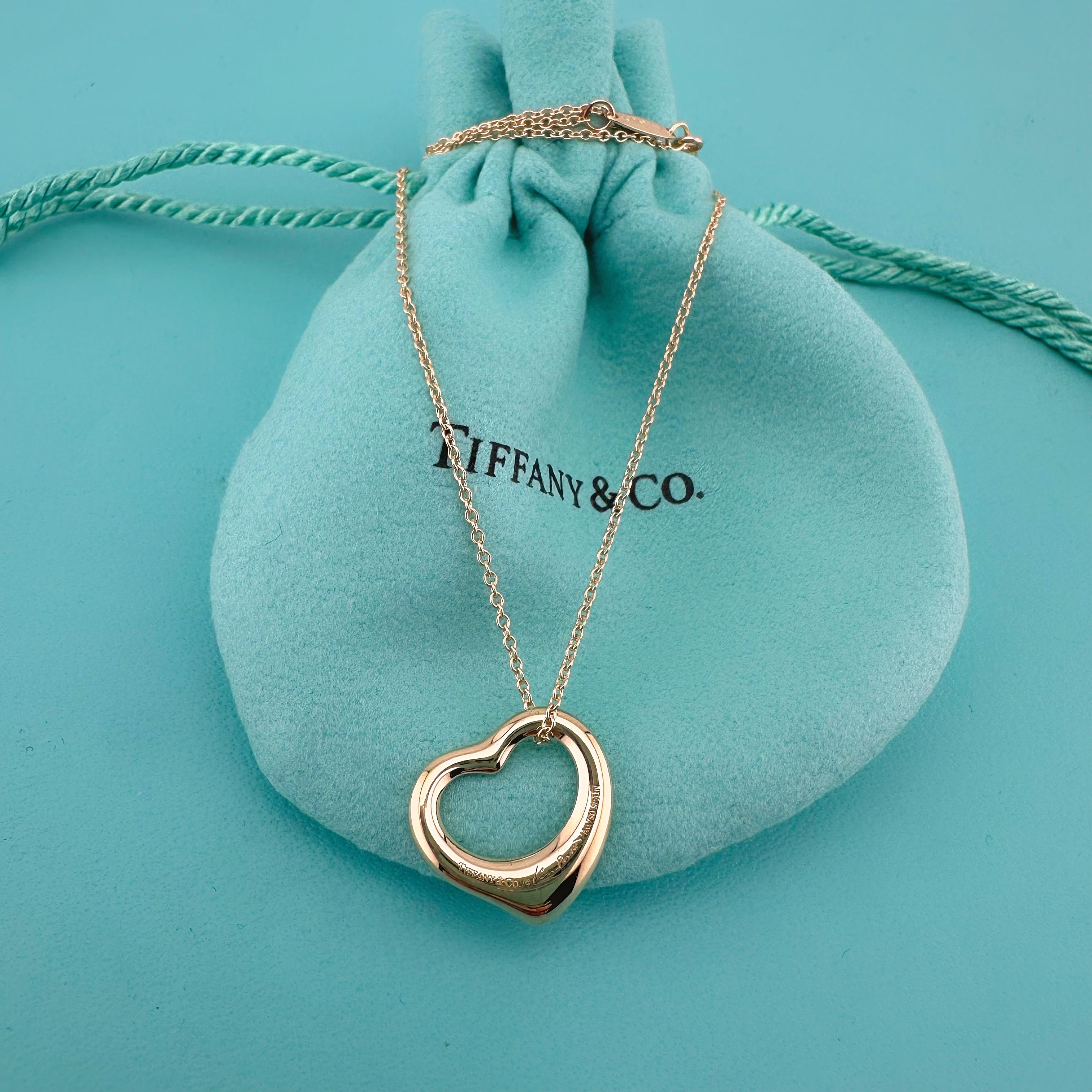 Tiffany & Co Elsa Peretti Open Heart Pendant Necklace in 18k Yellow Gold 16' In For Sale 6